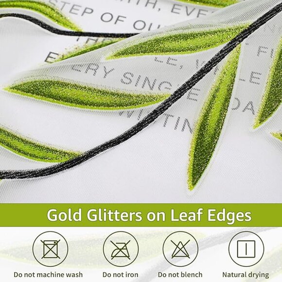 Set of 2 Green Sheer Curtains Printed Sheer Bedroom Curtains 2 Panels 78 inches - Picture 2 of 5